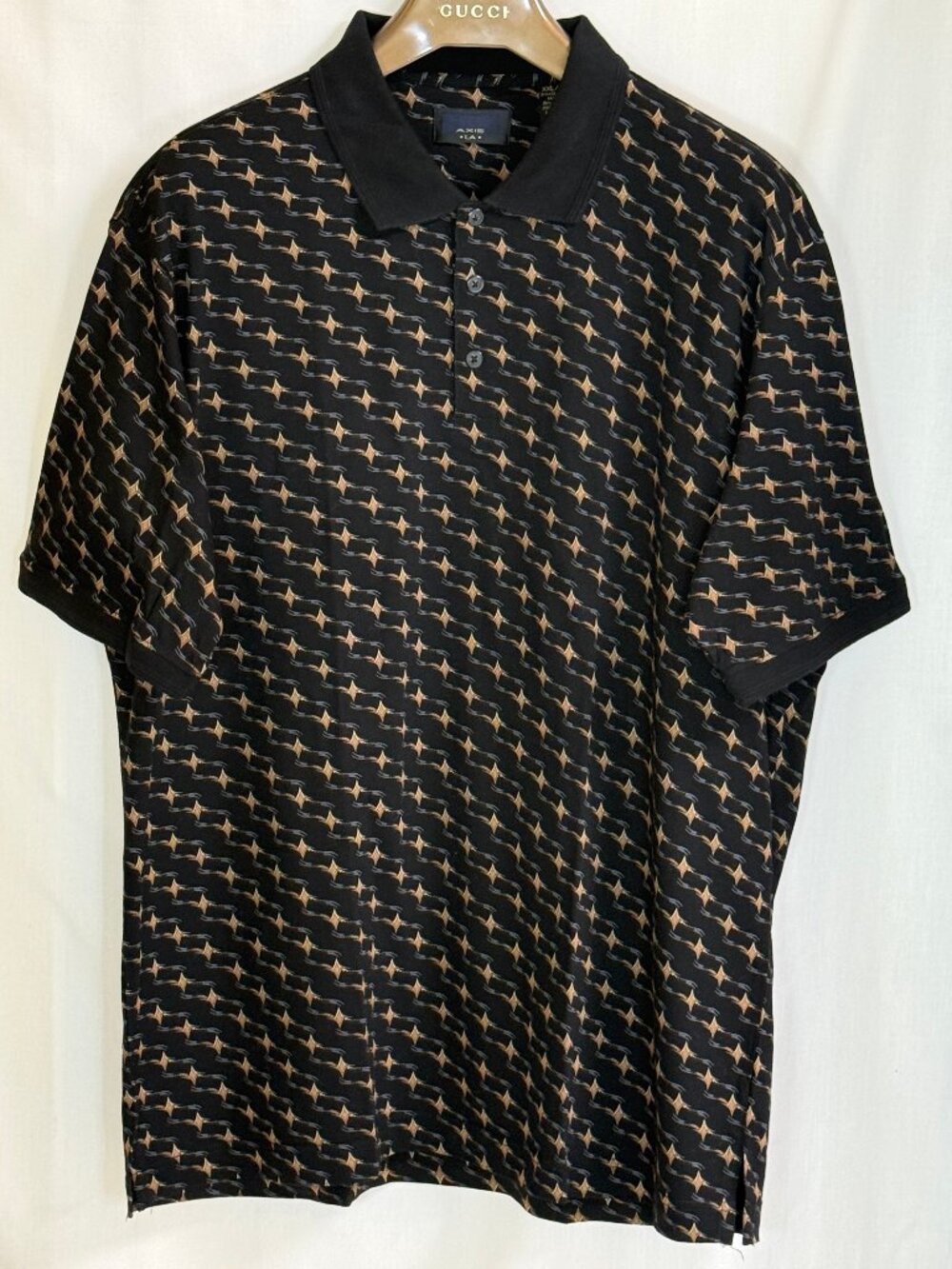 NWOT Axis LA Men's Short Sleeves w/ Collar Geometric Design Polo Shirt-Black-XXL